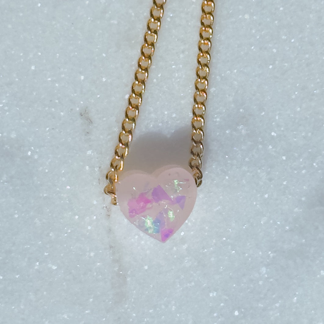 Dainty opal heart necklace