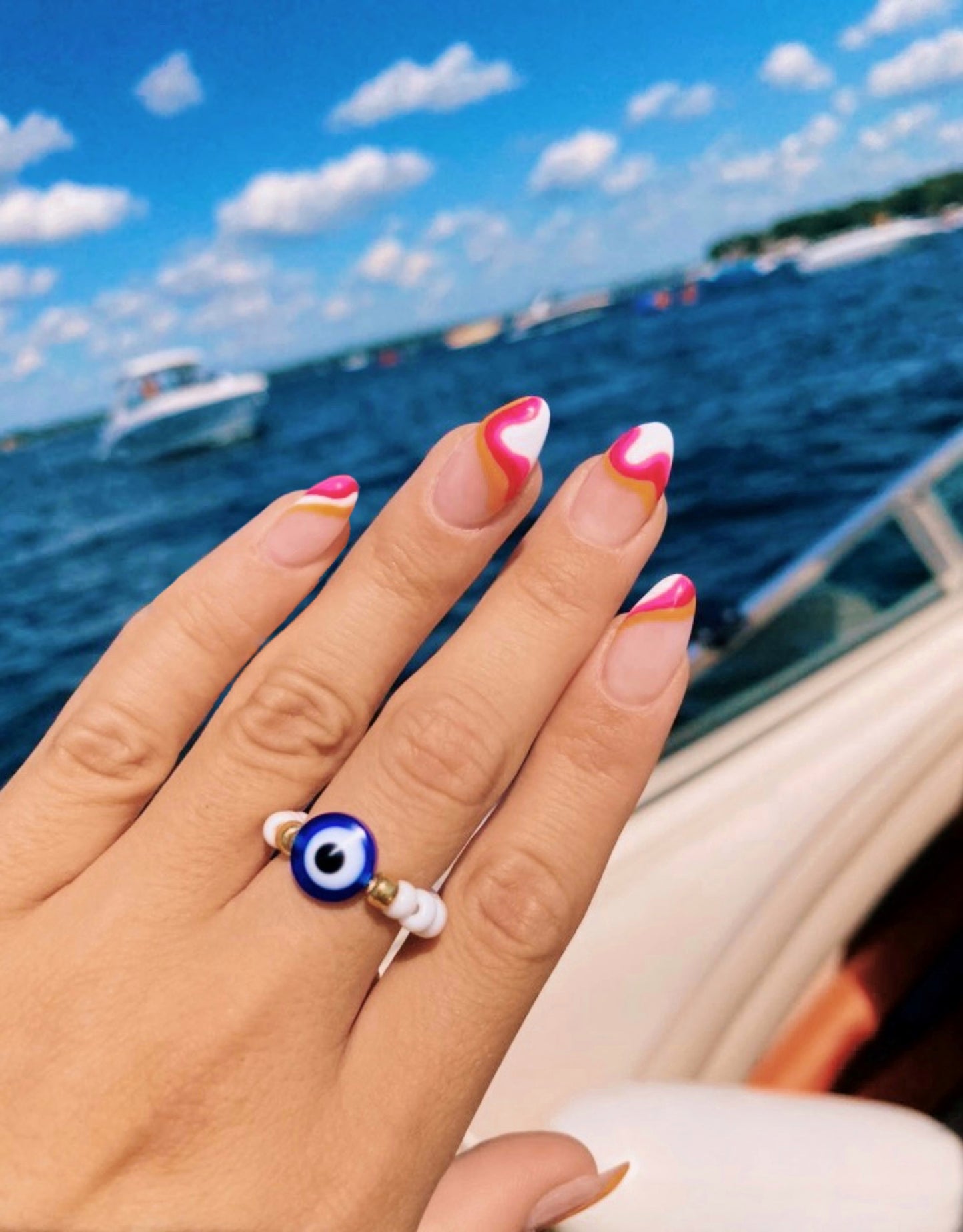 Evil eye bead ring