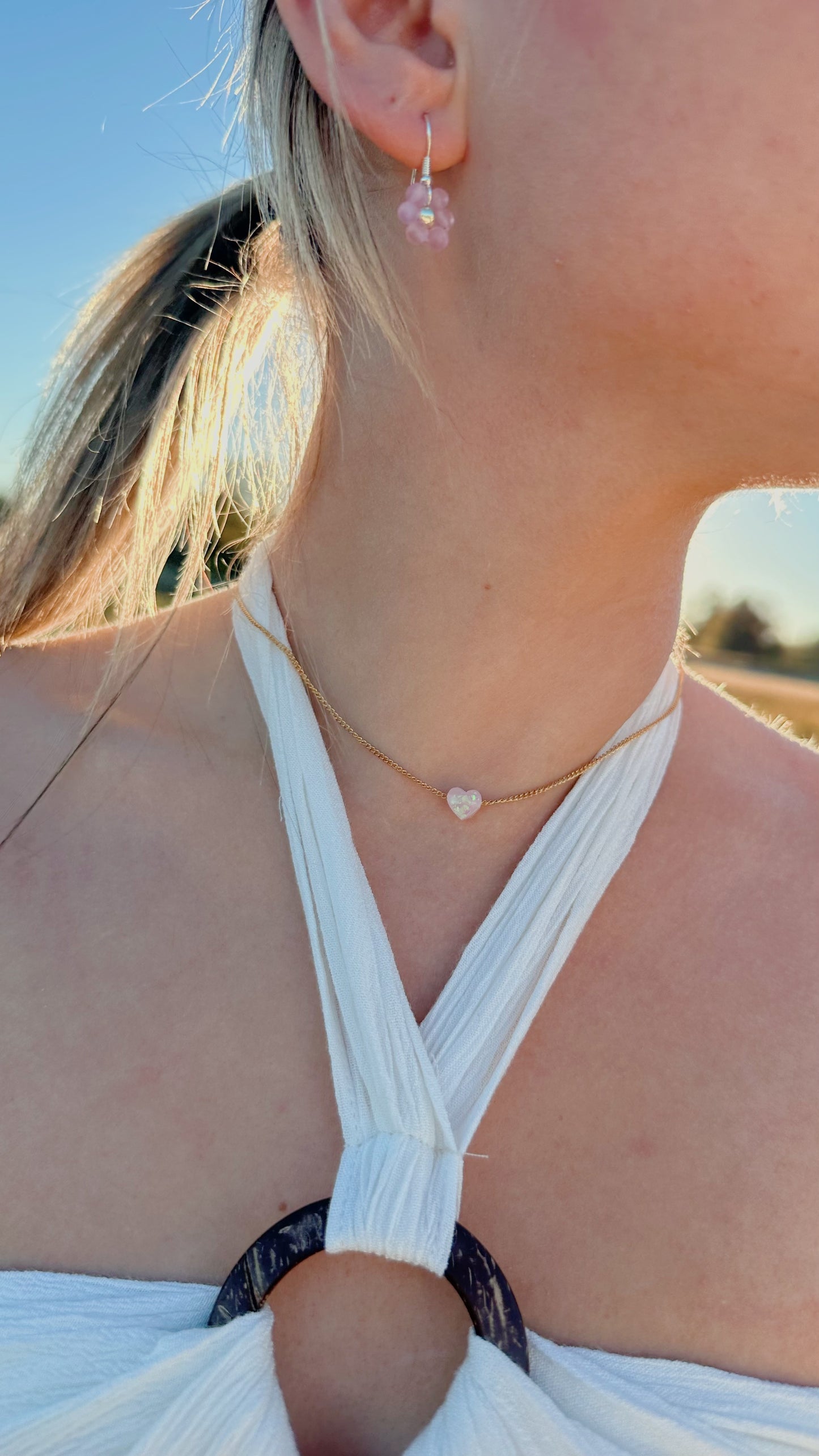 Dainty opal heart necklace