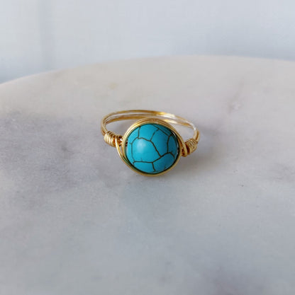 Turquoise howlite wire wrapped ring