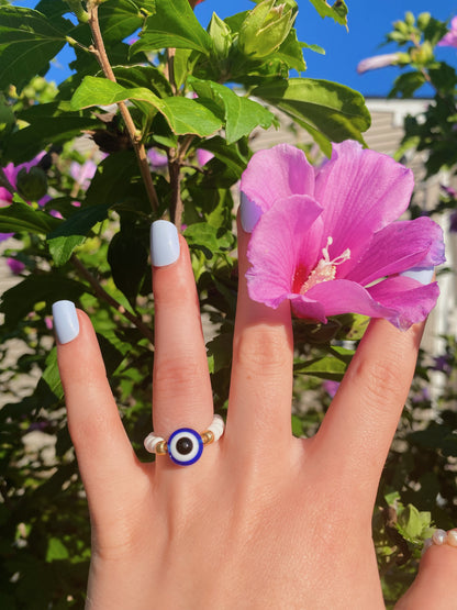 Evil eye bead ring