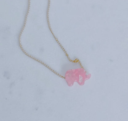 Pink opal elephant charm necklace