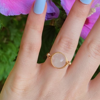 Rose quartz wire wrapped ring