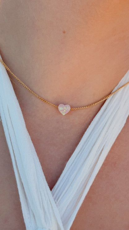 Dainty opal heart necklace