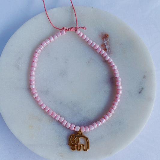 Elephant charm beaded anklet