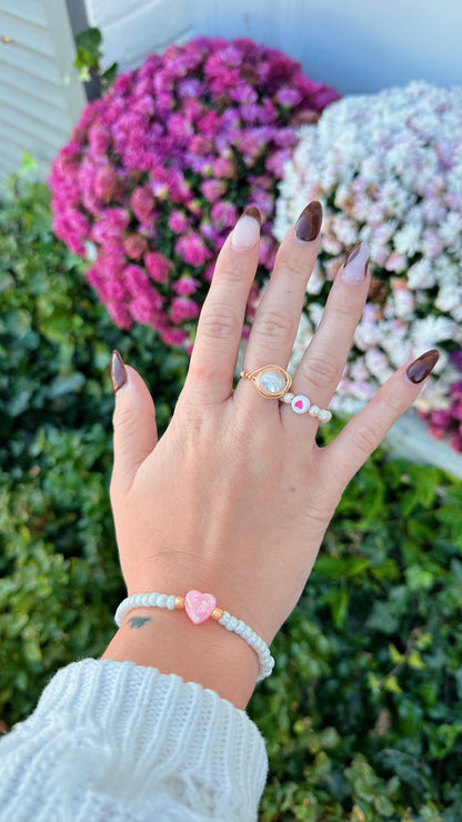 Pink opal heart beaded bracelet