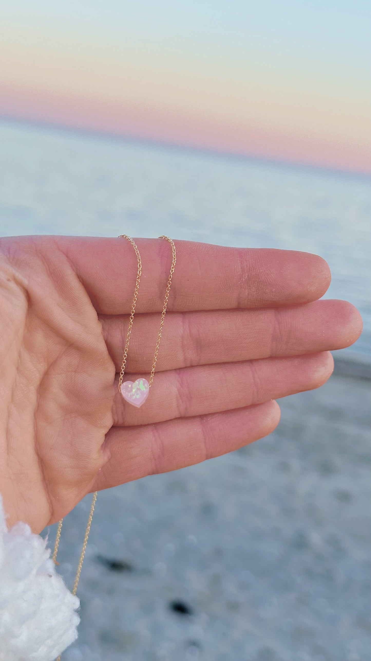 Dainty opal heart necklace