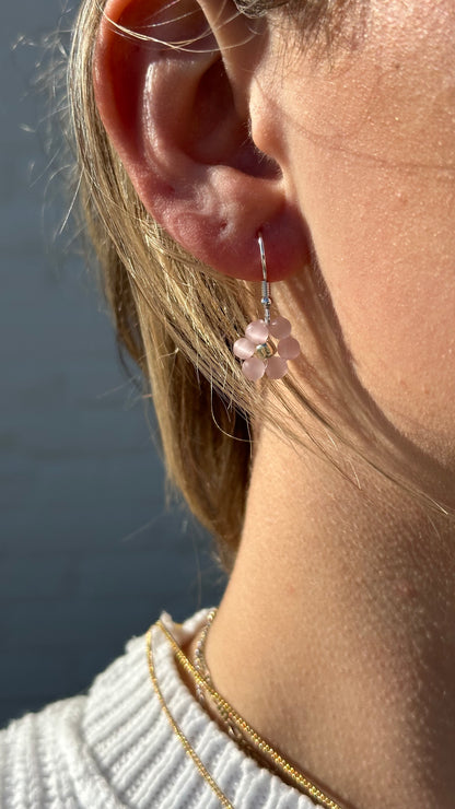 Rose quartz flower dangle earrings