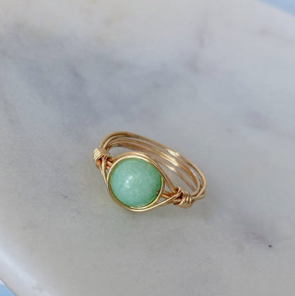 Mint quartzite wire wrapped ring